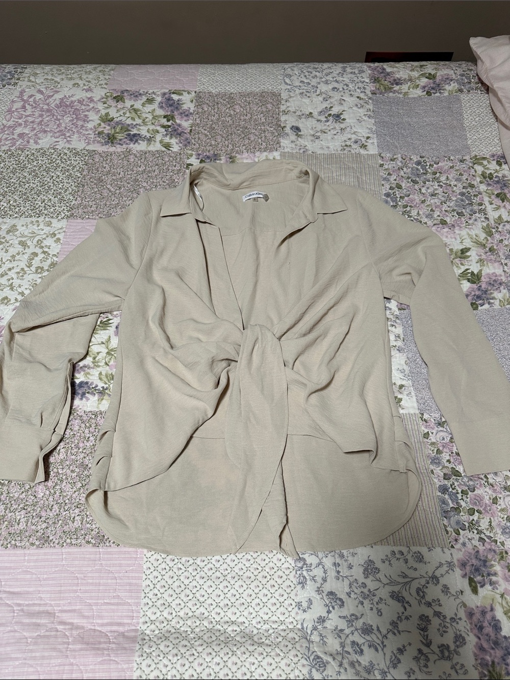 Calvin Klein Tie-Front Lightweight Blazer - Beige